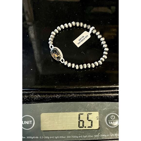 Native American Sterling Silver Pearl & Black Jack Turquoise Navajo Bracelet 7.5 - Picture 10 of 10